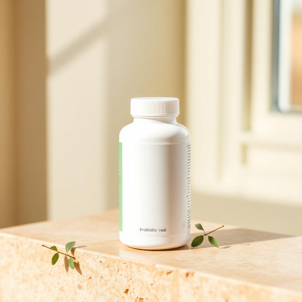 Optibac probiotic supplement bottle on a warm stone surface